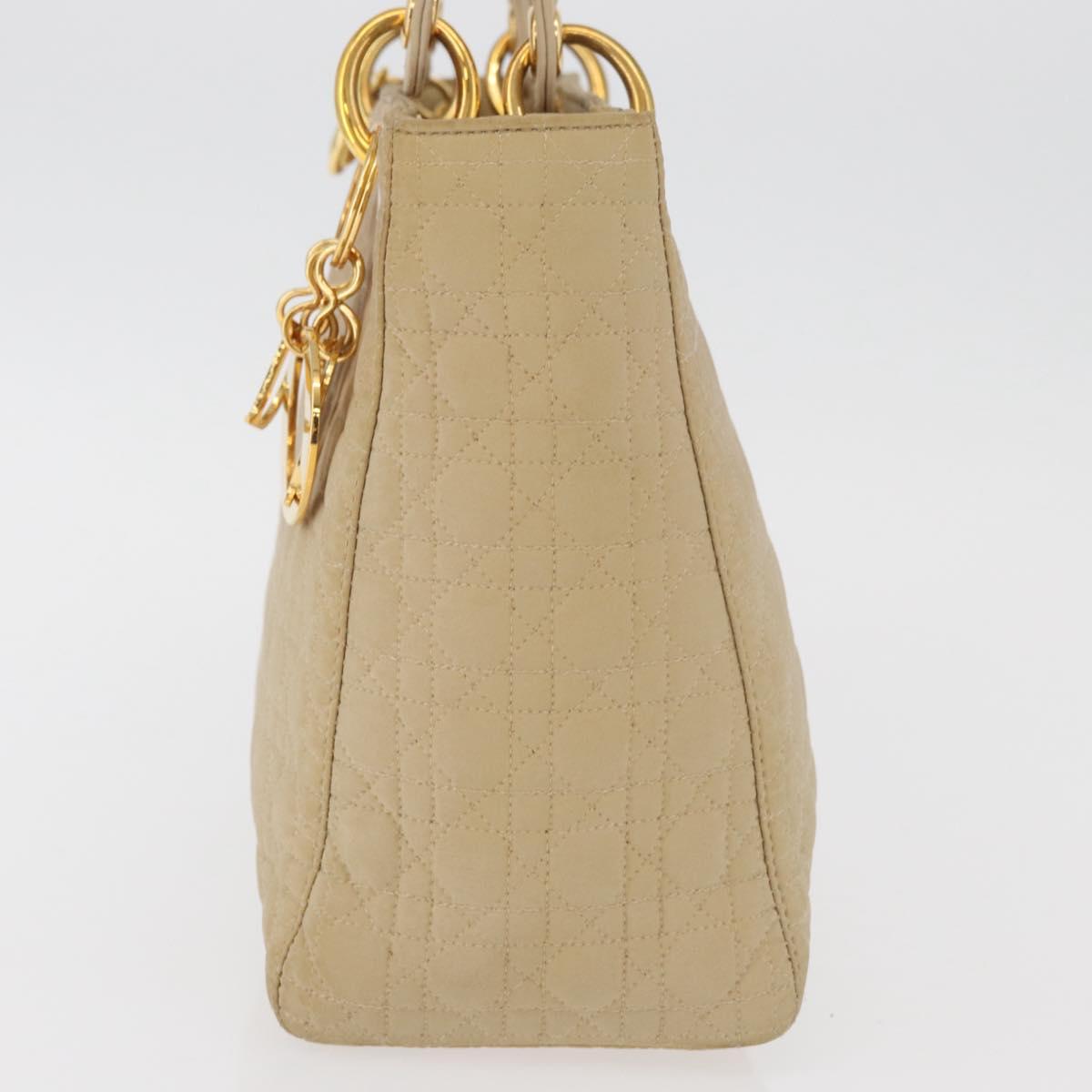 Christian Dior Canage Lady Dior Hand Bag Nylon Beige Gold Auth 181360