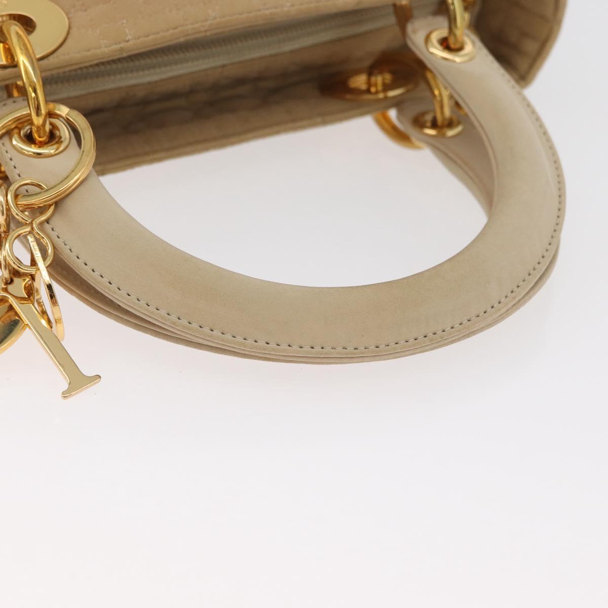 Christian Dior Canage Lady Dior Hand Bag Nylon Beige Gold Auth 181360