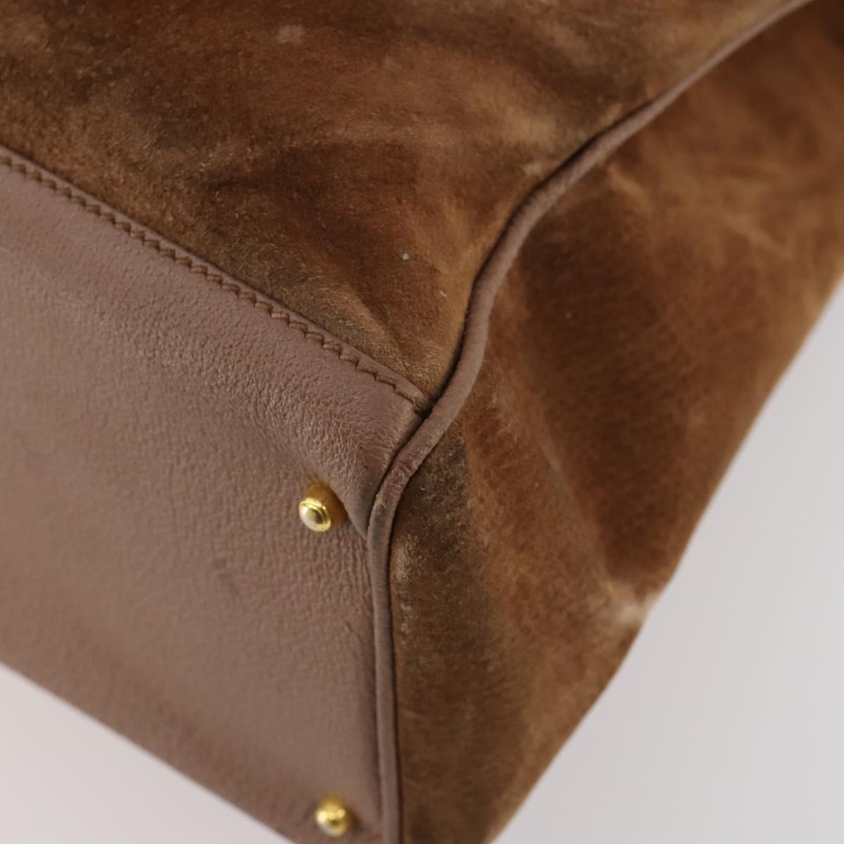 GUCCI Bamboo Hand Bag Suede 2way Brown Gold 002 123 0322 Auth 181361