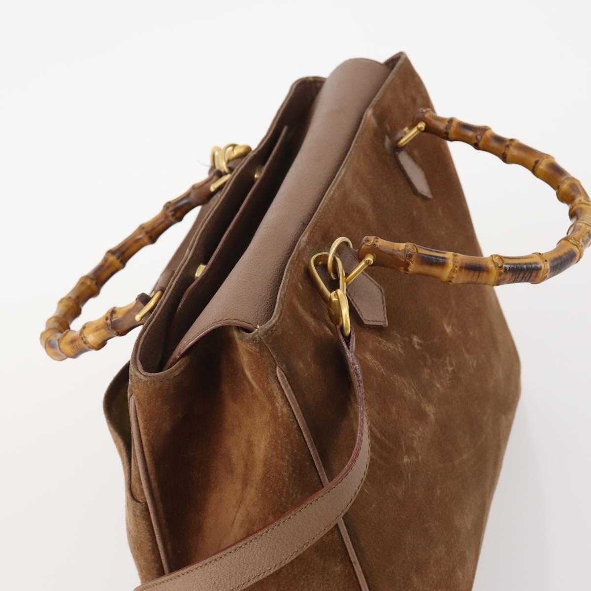 GUCCI Bamboo Hand Bag Suede 2way Brown Gold 002 123 0322 Auth 181361