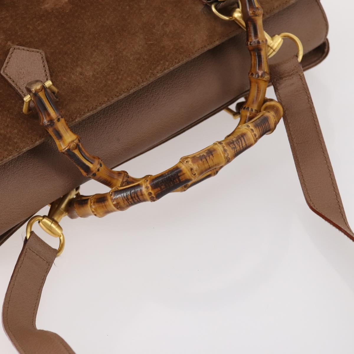 GUCCI Bamboo Hand Bag Suede 2way Brown Gold 002 123 0322 Auth 181361