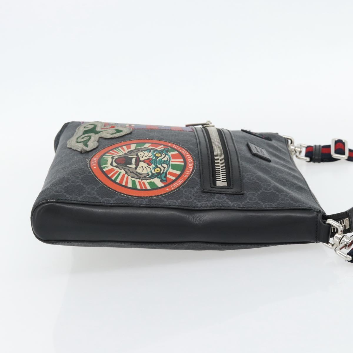 GUCCI GG Supreme Sherry Line Shoulder Bag PVC Black Silver 474137 Auth 181362A
