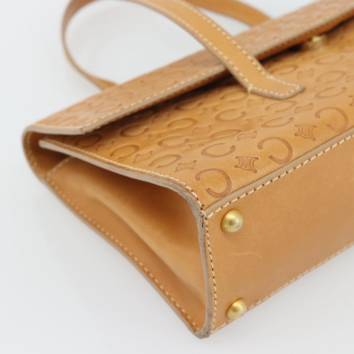 CELINE C Macadam Canvas Hand Bag Leather Beige Gold Auth 181365A