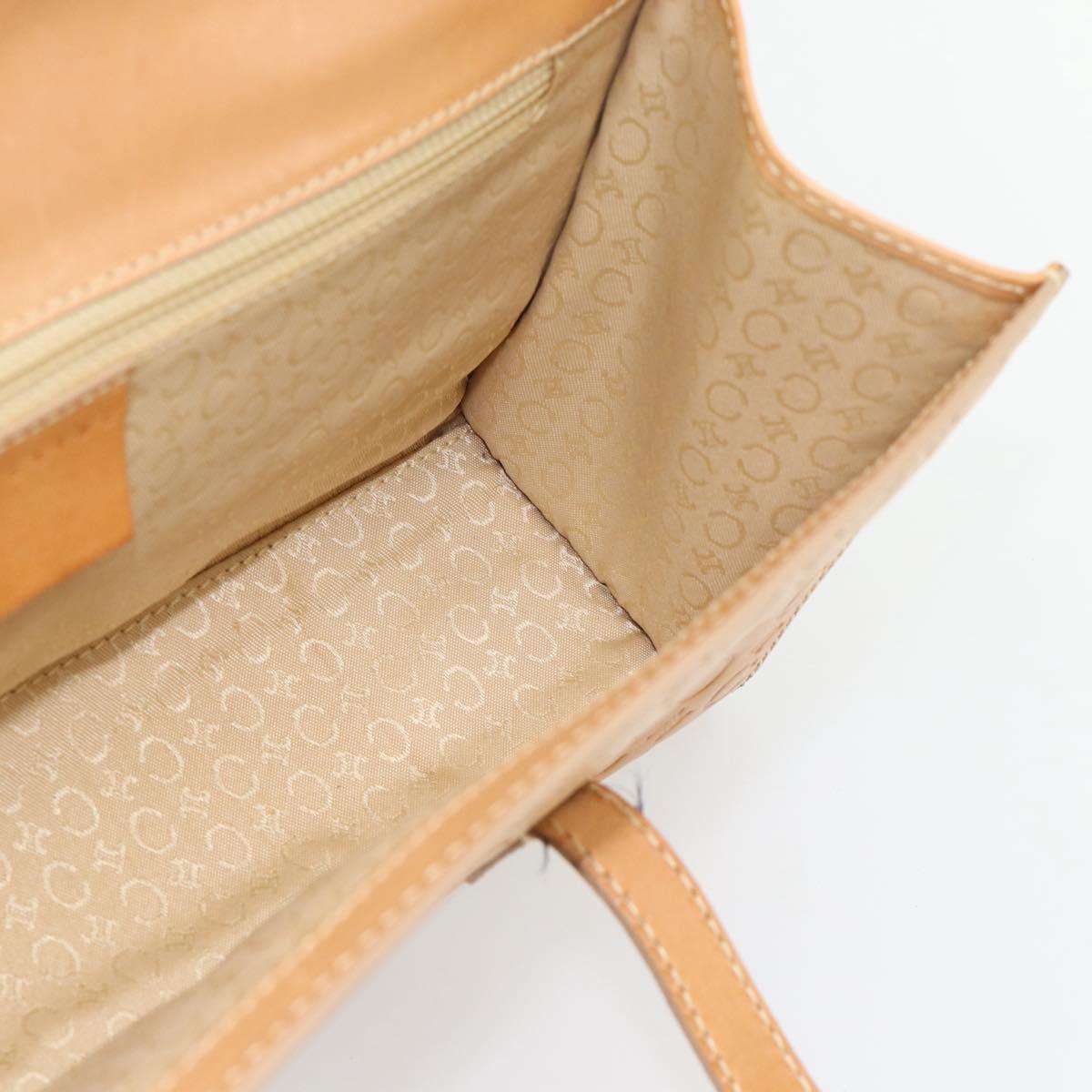 CELINE C Macadam Canvas Hand Bag Leather Beige Gold Auth 181365A