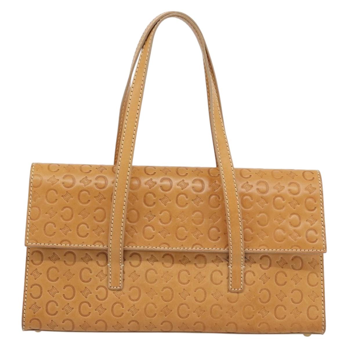 CELINE C Macadam Canvas Hand Bag Leather Beige Gold Auth 181365A