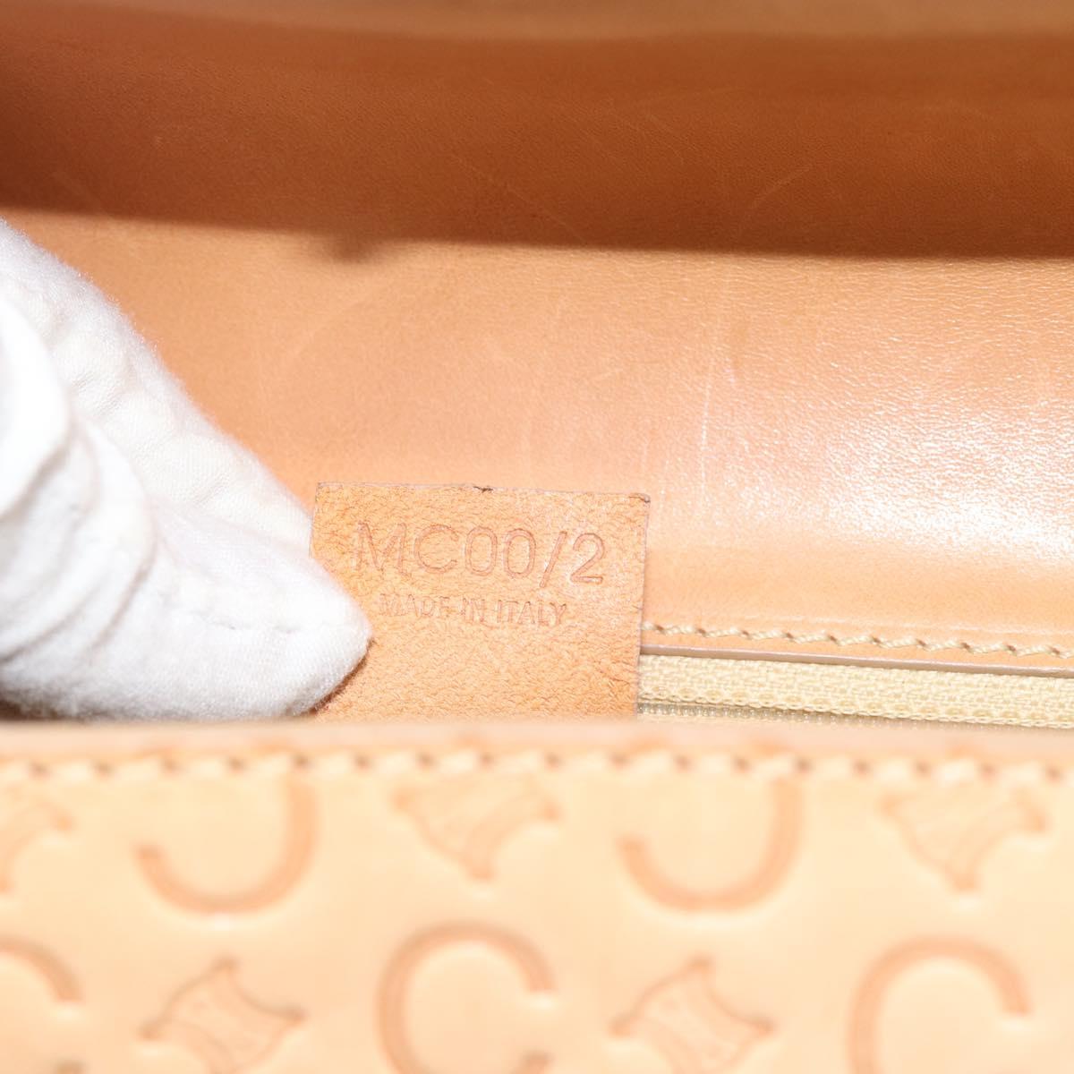CELINE C Macadam Canvas Hand Bag Leather Beige Gold Auth 181365A