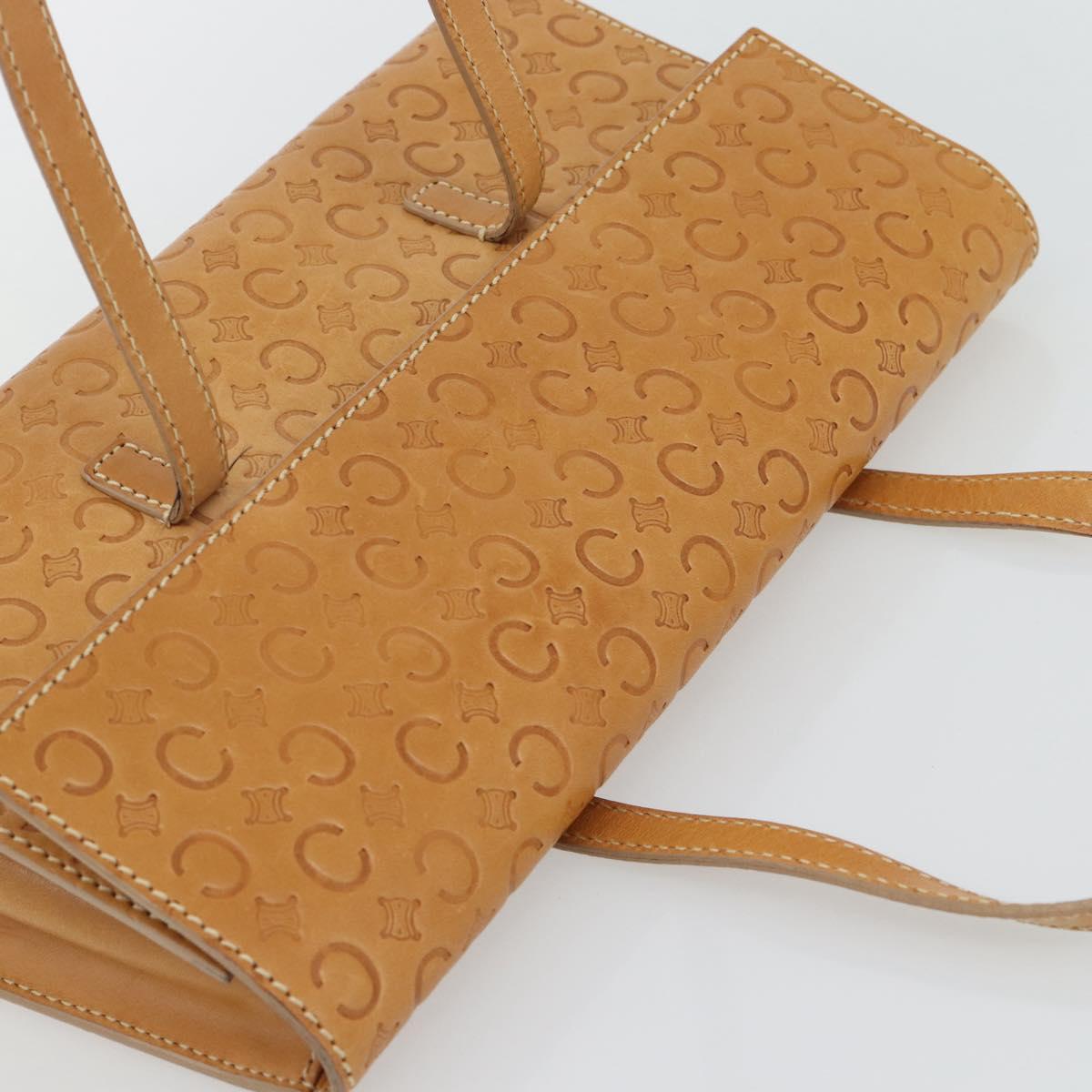 CELINE C Macadam Canvas Hand Bag Leather Beige Gold Auth 181365A