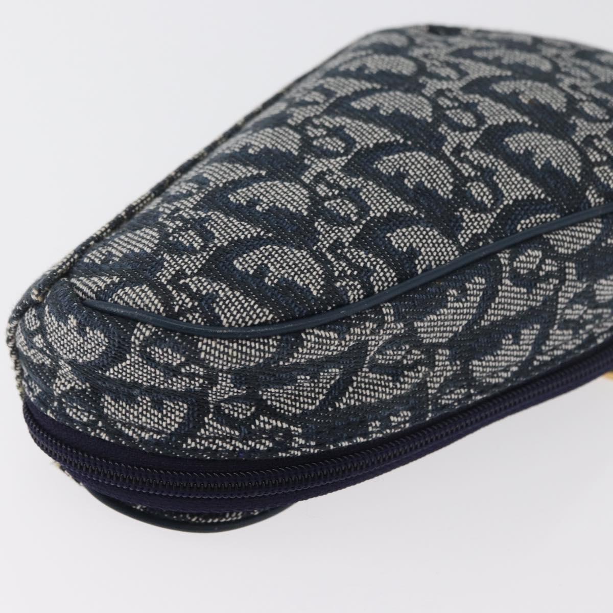 Christian Dior Trotter Canvas Saddle Pouch Navy Gold Auth 181372A