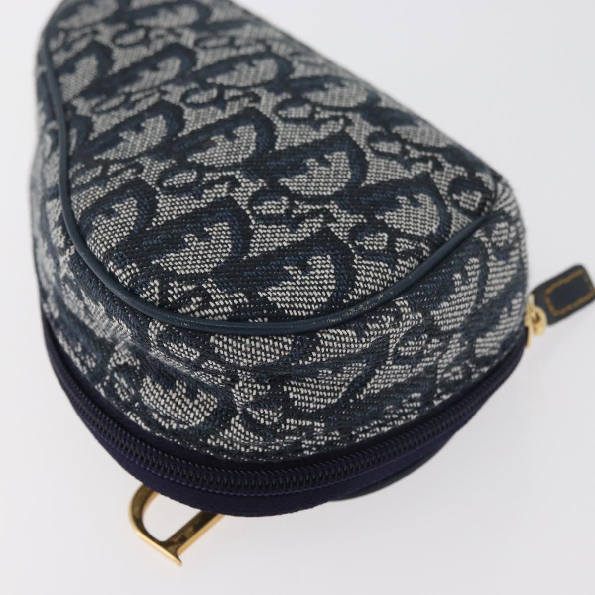 Christian Dior Trotter Canvas Saddle Pouch Navy Gold Auth 181372A