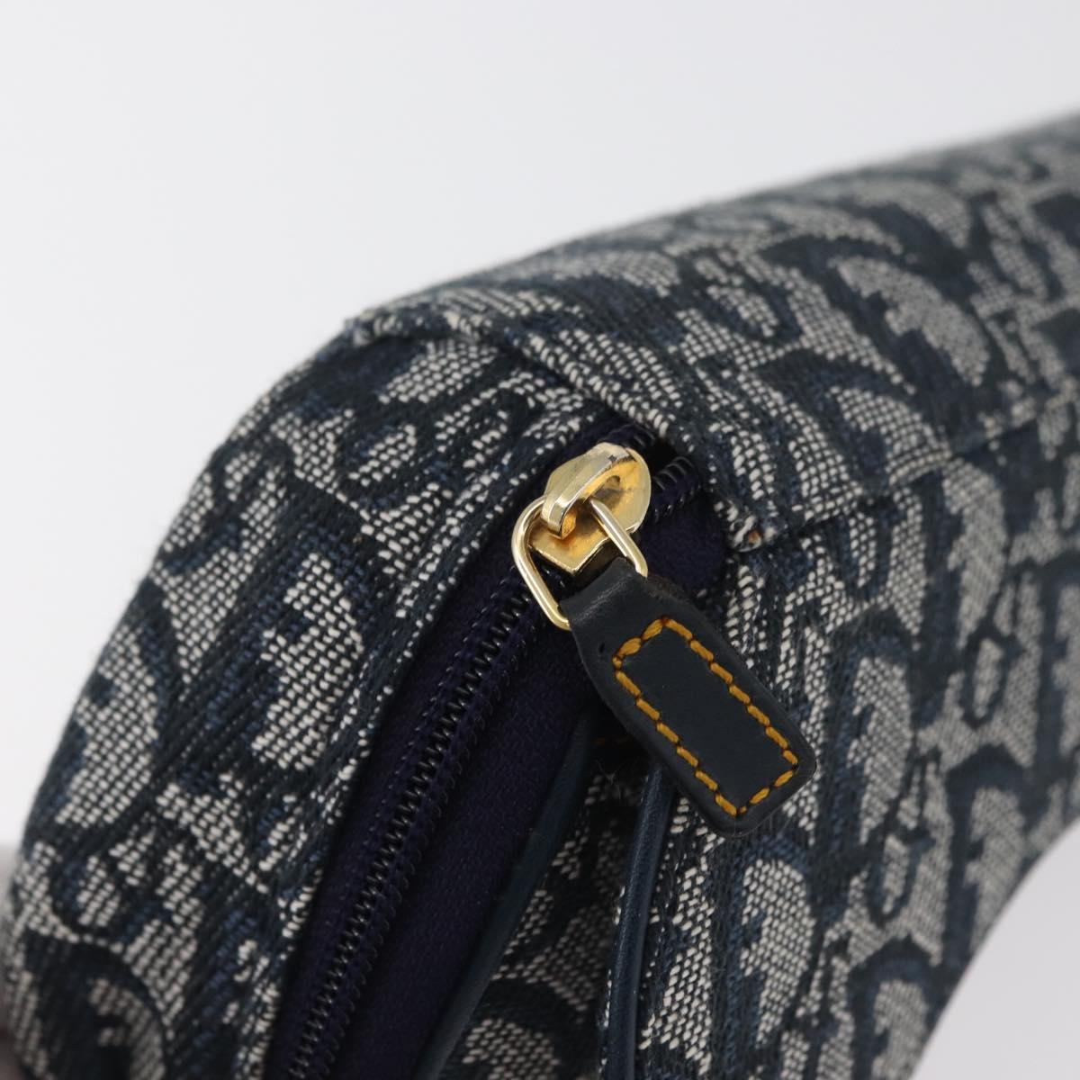 Christian Dior Trotter Canvas Saddle Pouch Navy Gold Auth 181372A