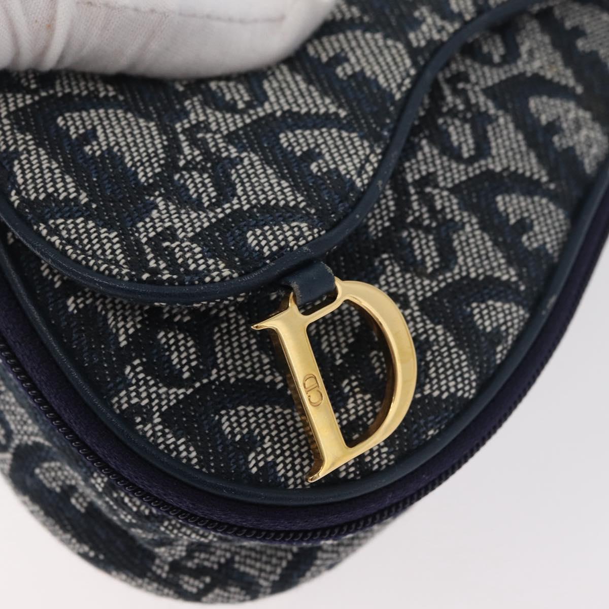 Christian Dior Trotter Canvas Saddle Pouch Navy Gold Auth 181372A