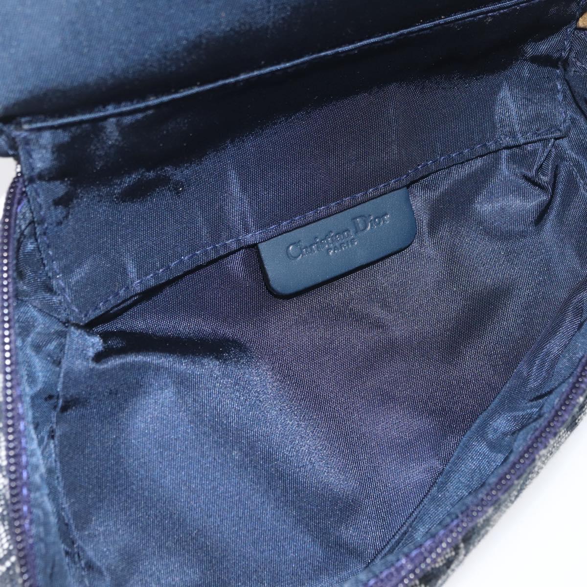 Christian Dior Trotter Canvas Saddle Pouch Navy Gold Auth 181372A