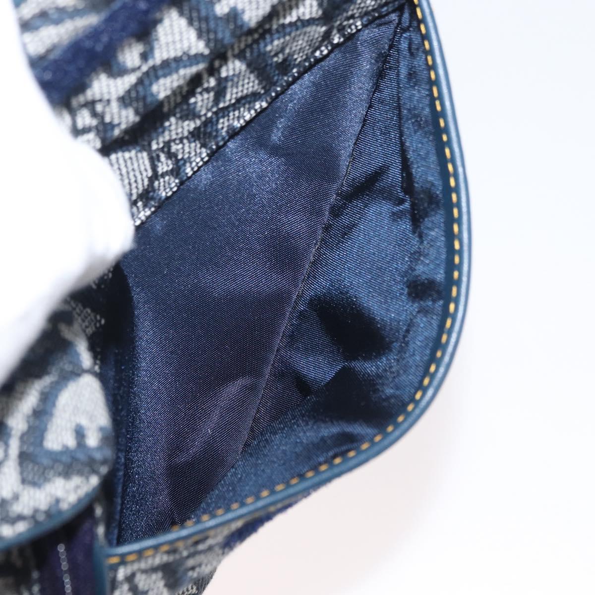 Christian Dior Trotter Canvas Saddle Pouch Navy Gold Auth 181372A