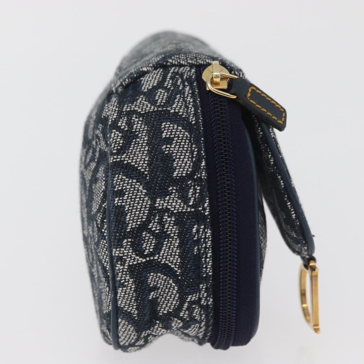 Christian Dior Trotter Canvas Saddle Pouch Navy Gold Auth 181372A