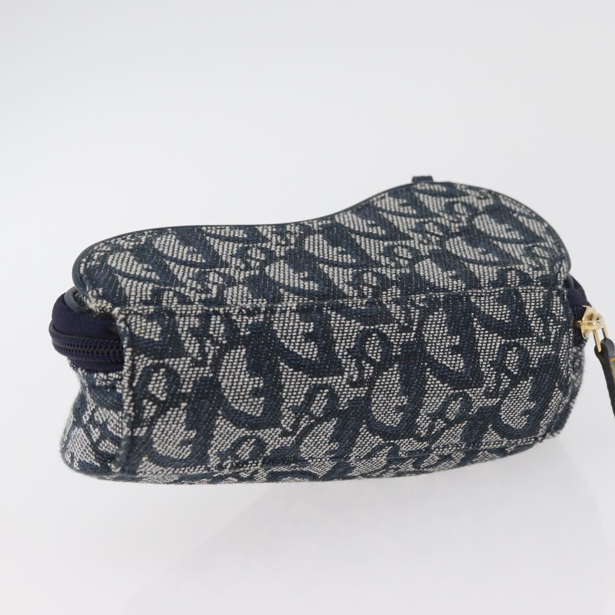 Christian Dior Trotter Canvas Saddle Pouch Navy Gold Auth 181372A