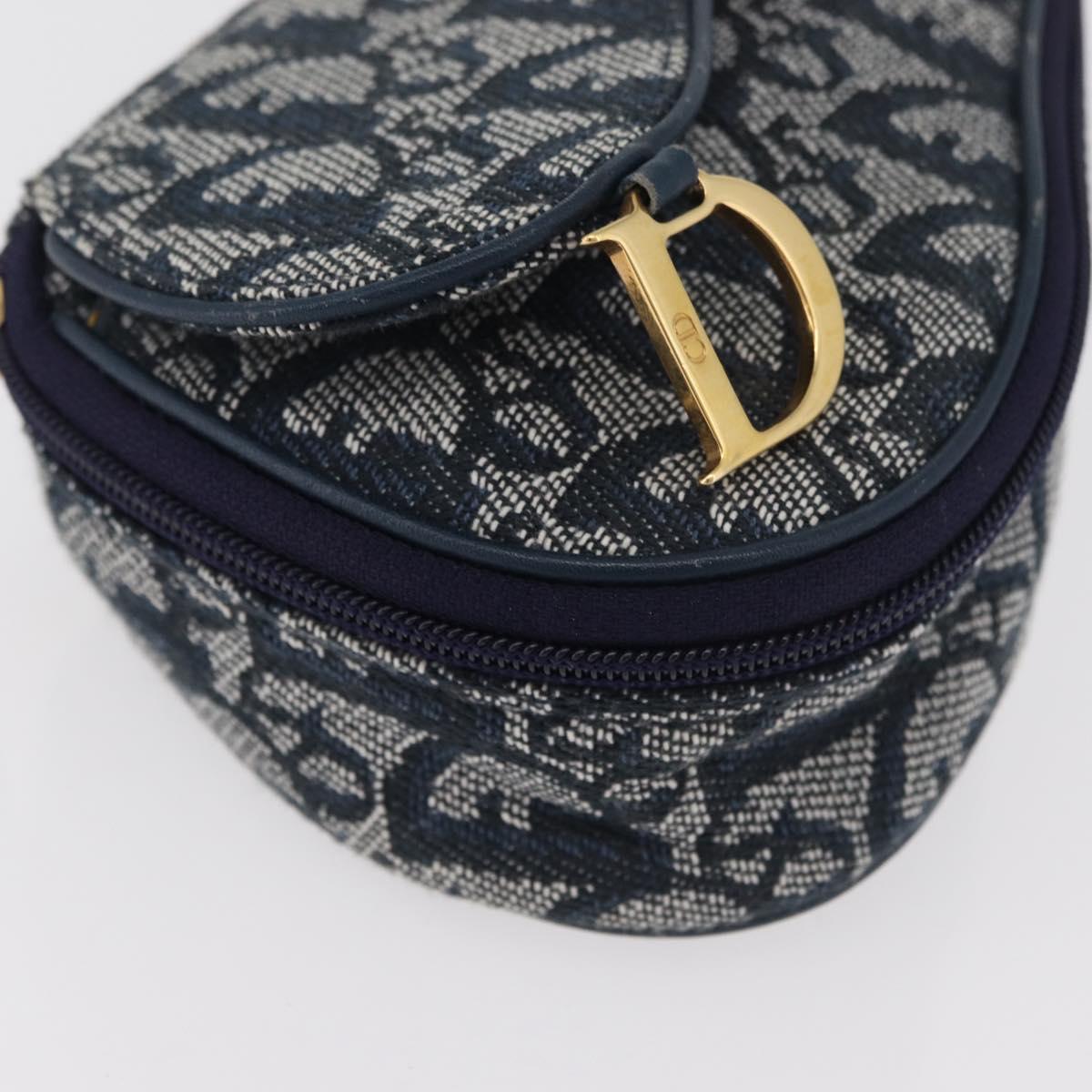 Christian Dior Trotter Canvas Saddle Pouch Navy Gold Auth 181372A