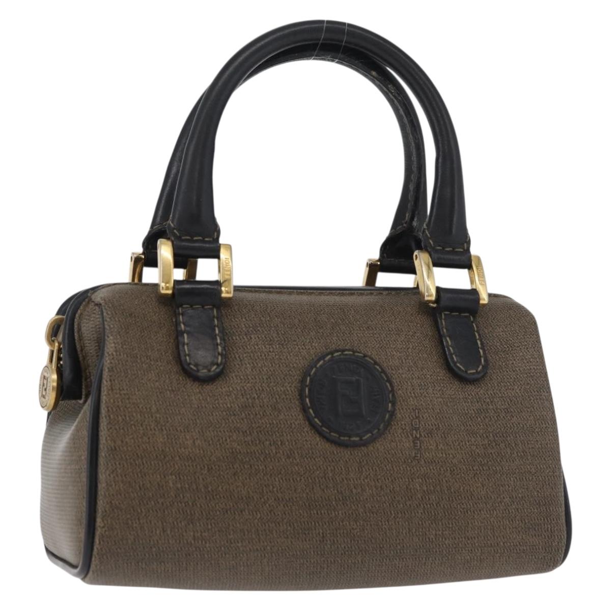 FENDI Mini Boston Bag PVC Canvas Brown Gold Auth 181374A