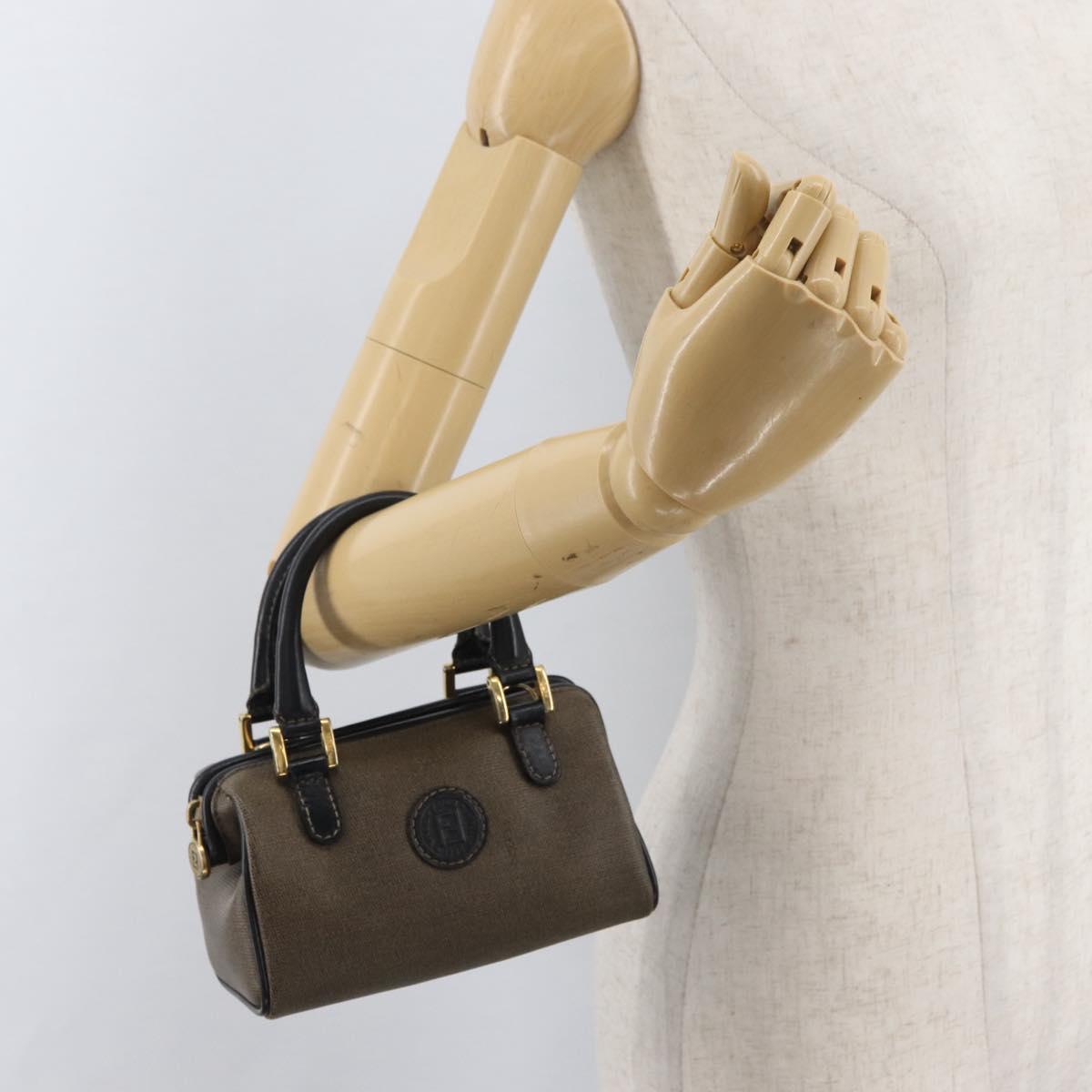 FENDI Mini Boston Bag PVC Canvas Brown Gold Auth 181374A