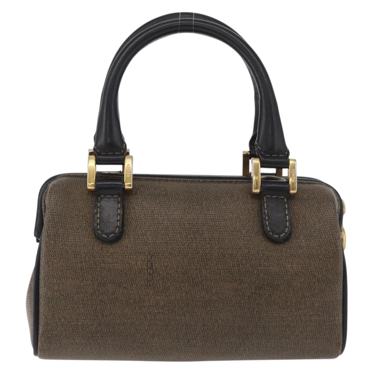 FENDI Mini Boston Bag PVC Canvas Brown Gold Auth 181374A