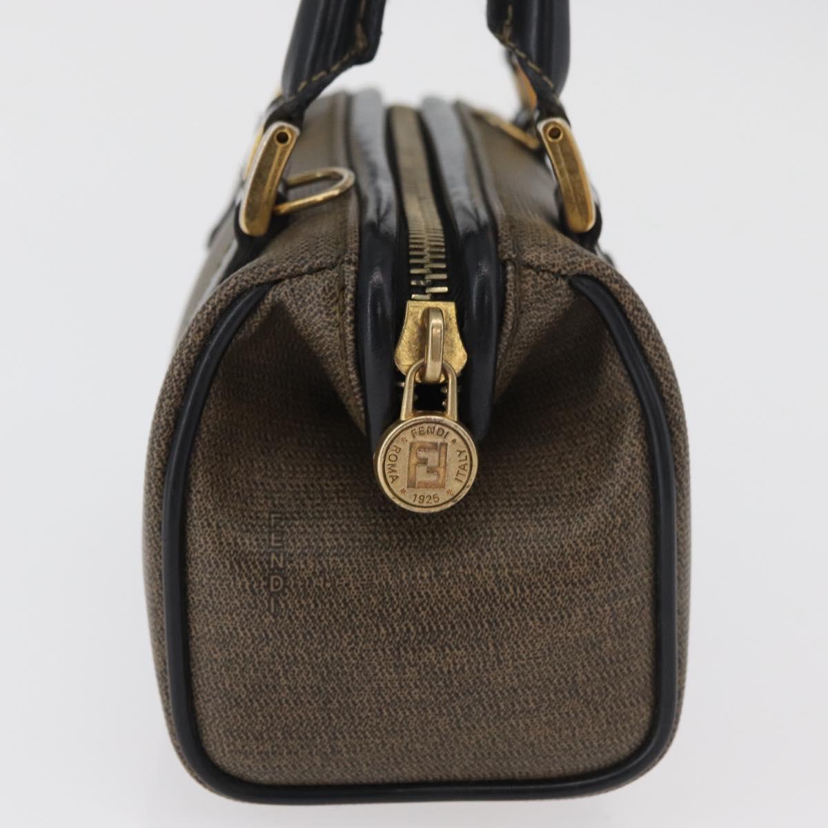 FENDI Mini Boston Bag PVC Canvas Brown Gold Auth 181374A