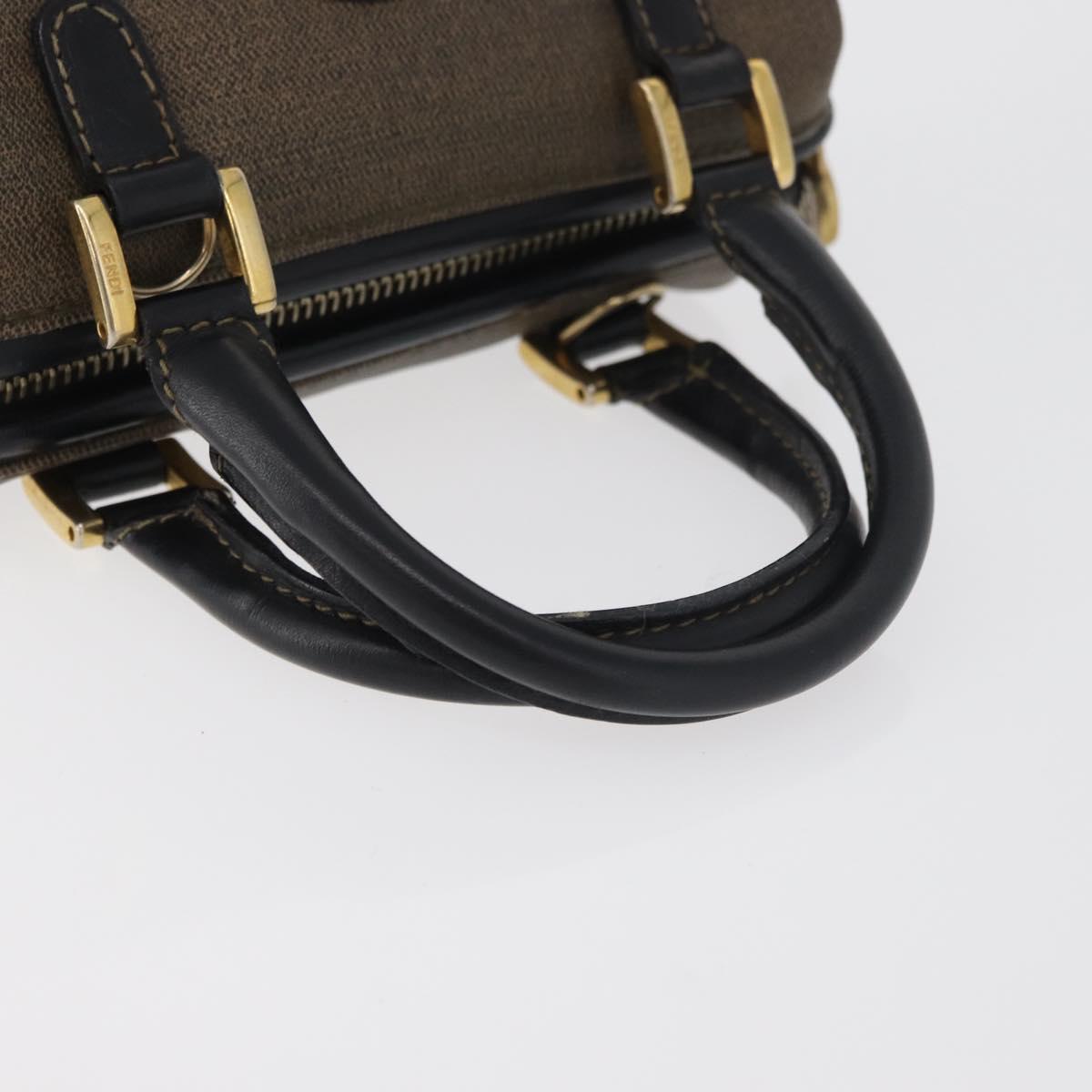 FENDI Mini Boston Bag PVC Canvas Brown Gold Auth 181374A