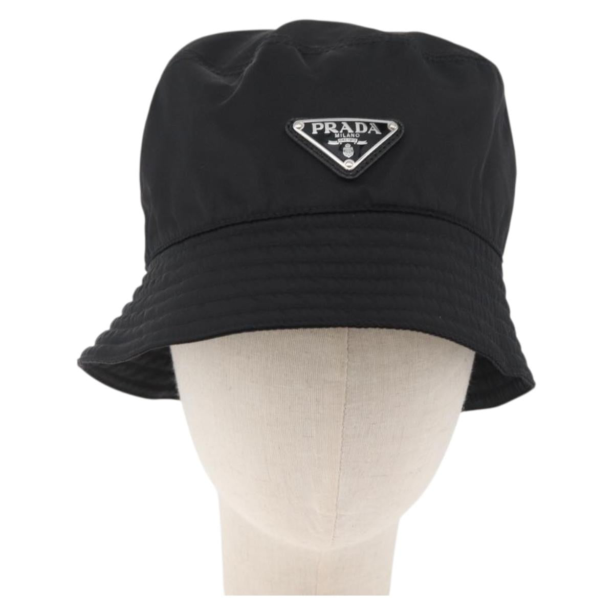 PRADA Hat Nylon M Black Auth 181375M