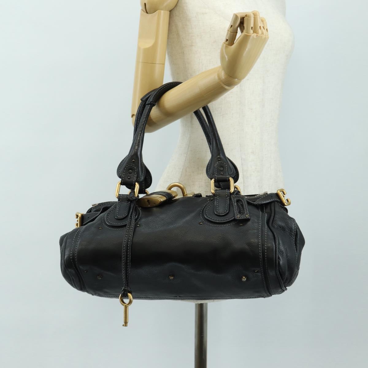 Chloe Paddington Hand Bag Leather Black Gold Silver Auth 181380SAV