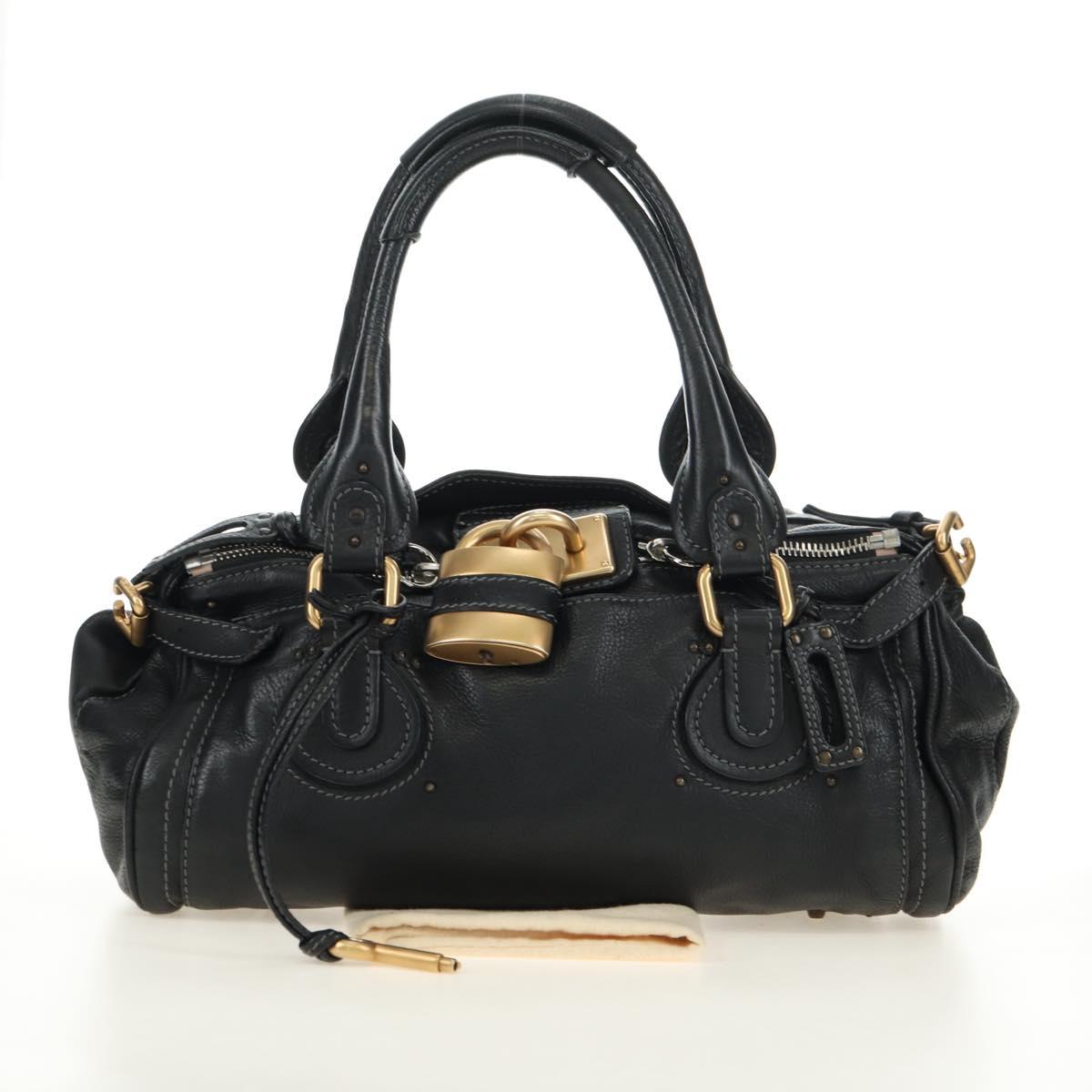 Chloe Paddington Hand Bag Leather Black Gold Silver Auth 181380SAV