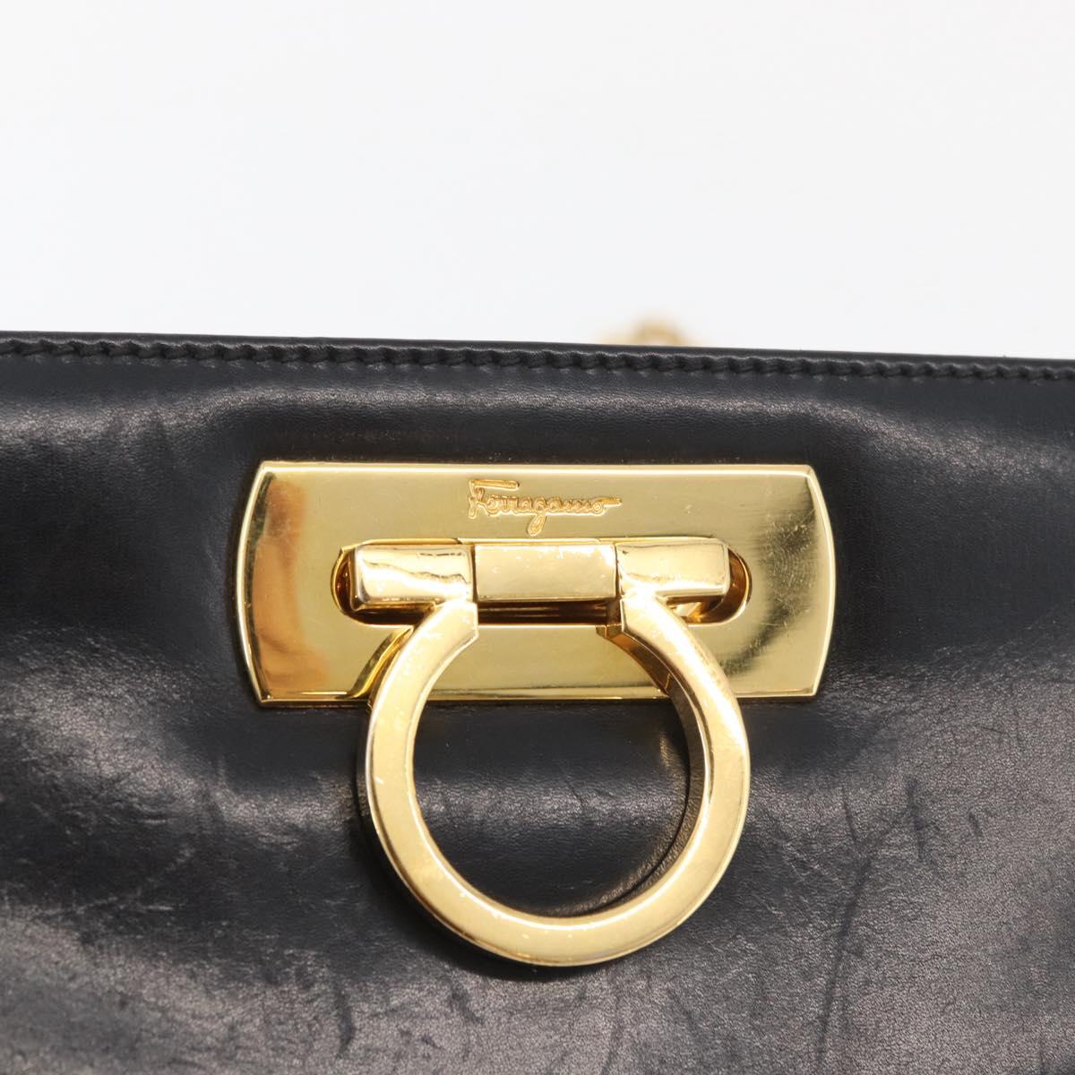 Salvatore Ferragamo Gancini Shoulder Bag Leather Black Gold Auth 181384