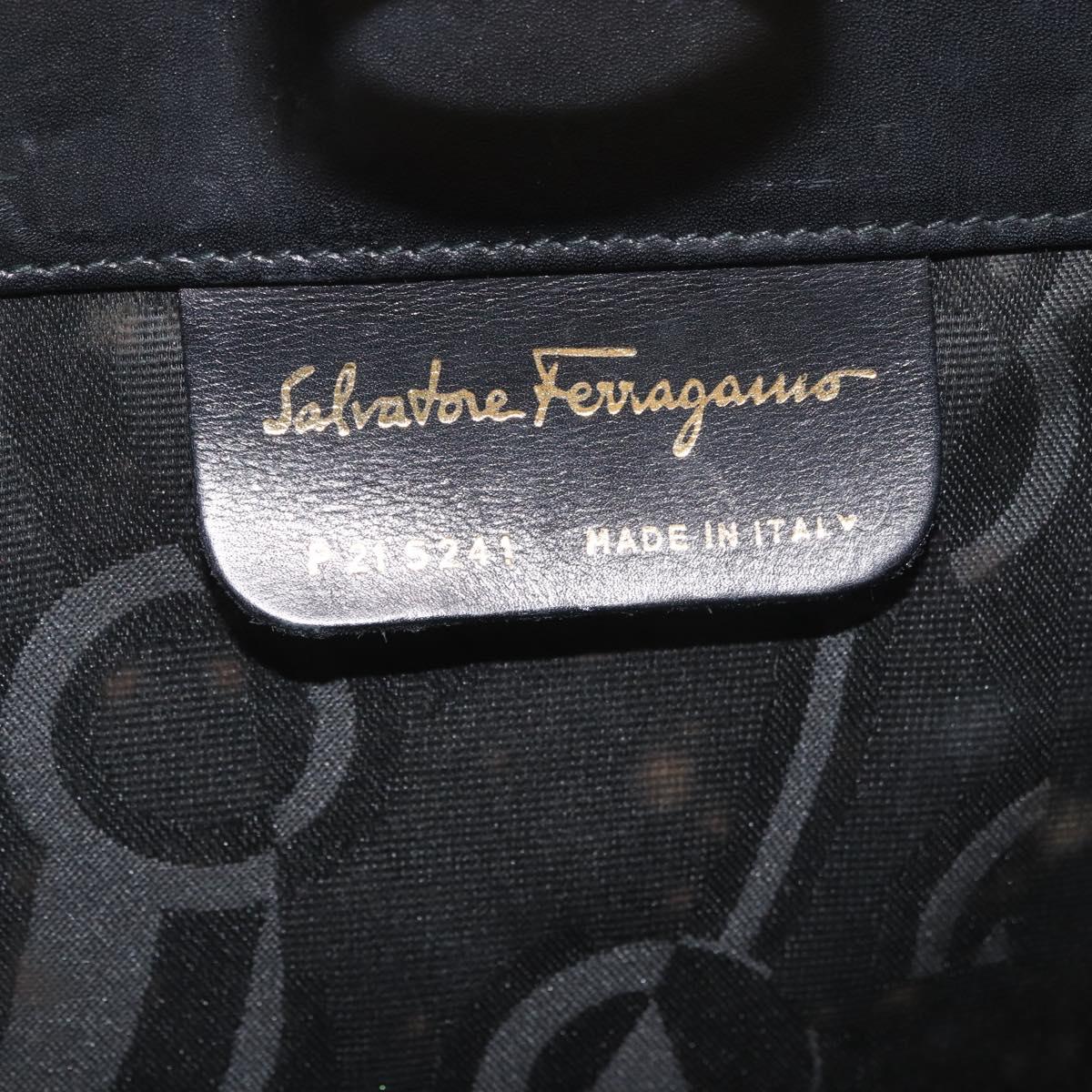 Salvatore Ferragamo Gancini Shoulder Bag Leather Black Gold Auth 181384