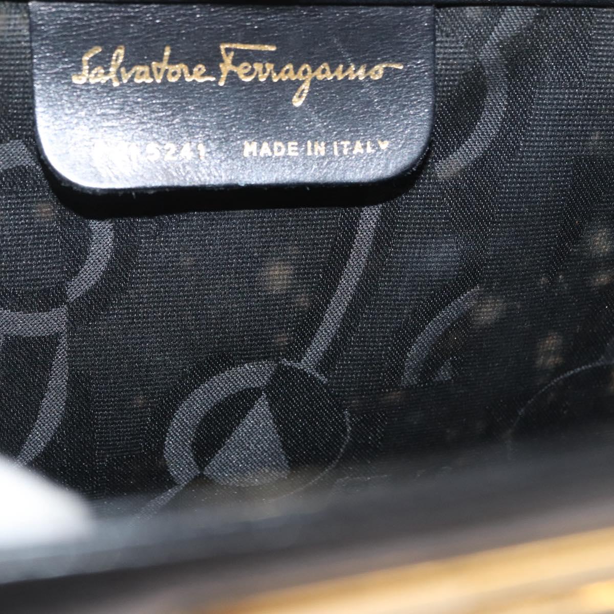 Salvatore Ferragamo Gancini Shoulder Bag Leather Black Gold Auth 181384