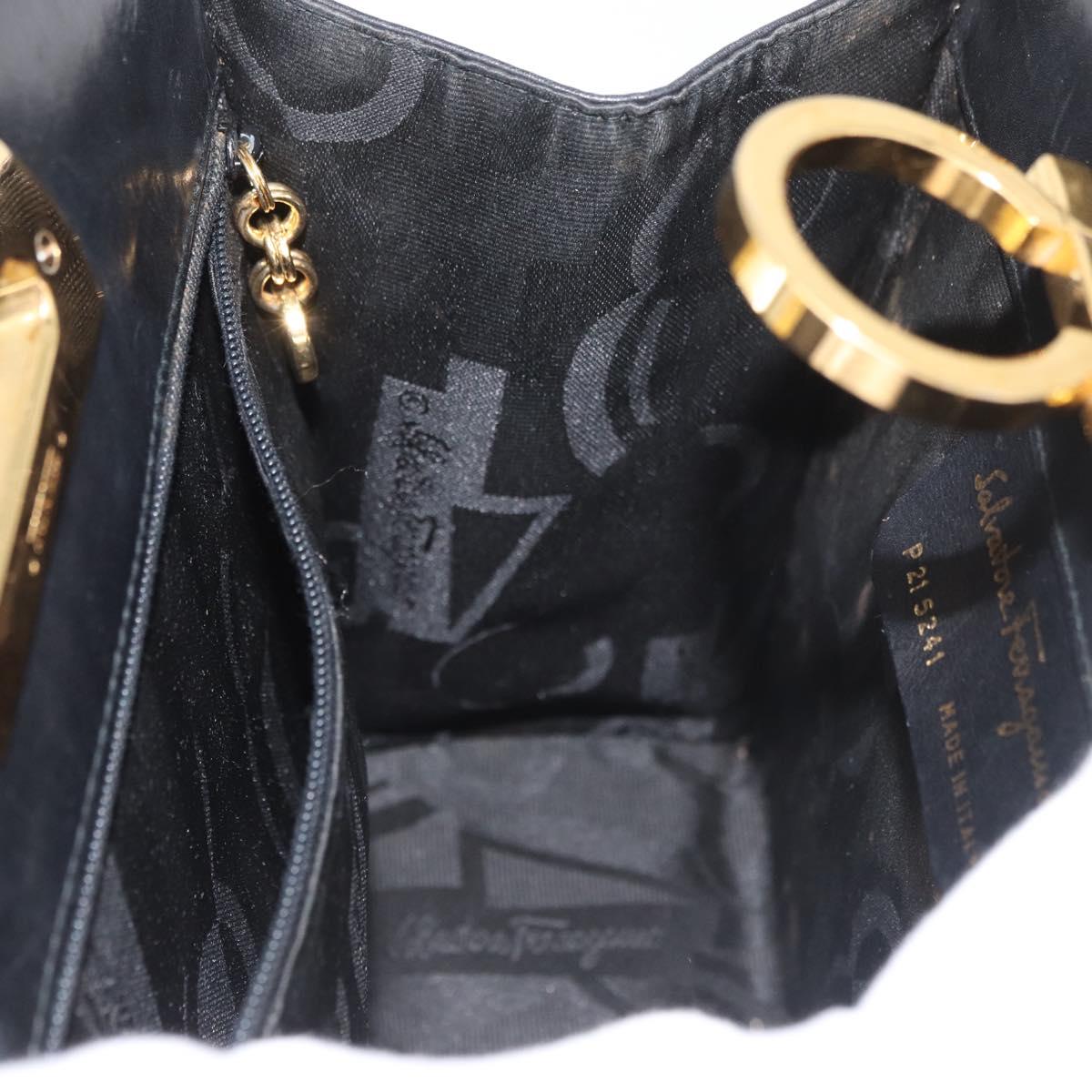 Salvatore Ferragamo Gancini Shoulder Bag Leather Black Gold Auth 181384