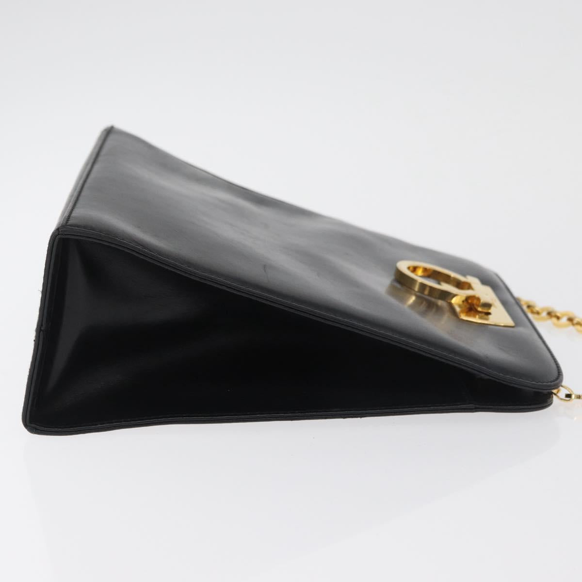 Salvatore Ferragamo Gancini Shoulder Bag Leather Black Gold Auth 181384