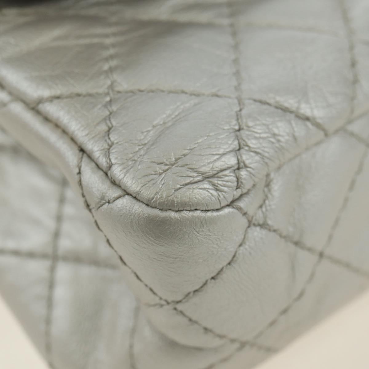 CHANEL 2.55 Chain Shoulder Bag Lamb Skin Silver CC Auth 181385SAM