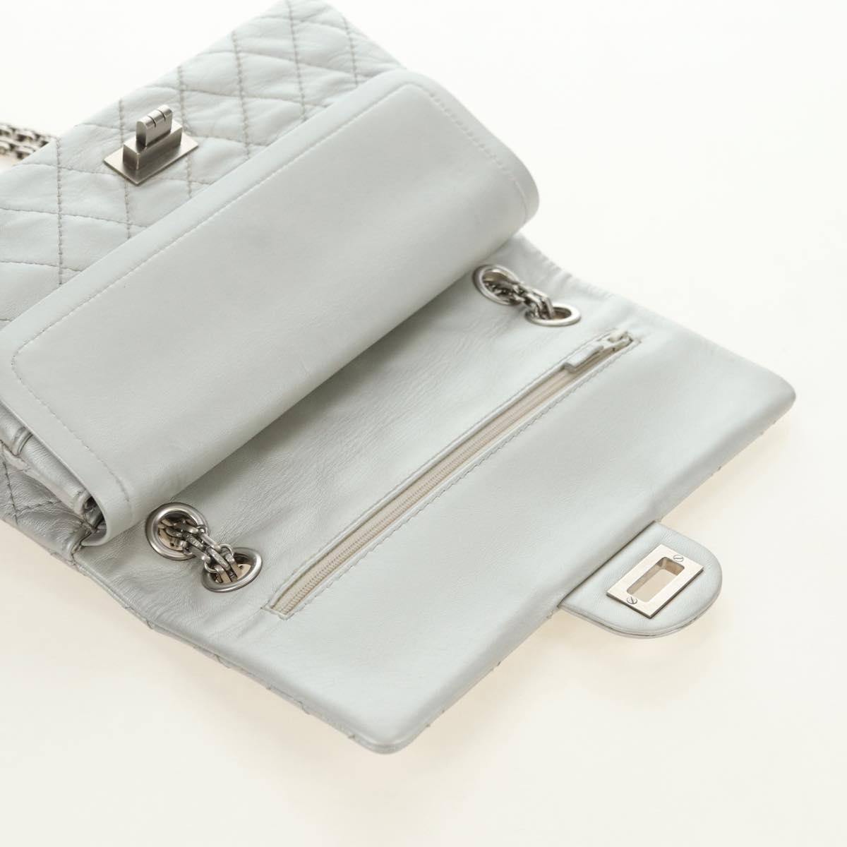 CHANEL 2.55 Chain Shoulder Bag Lamb Skin Silver CC Auth 181385SAM