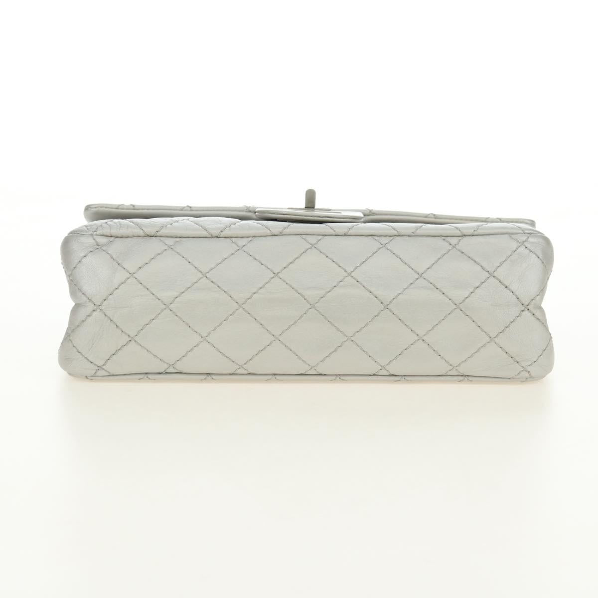 CHANEL 2.55 Chain Shoulder Bag Lamb Skin Silver CC Auth 181385SAM