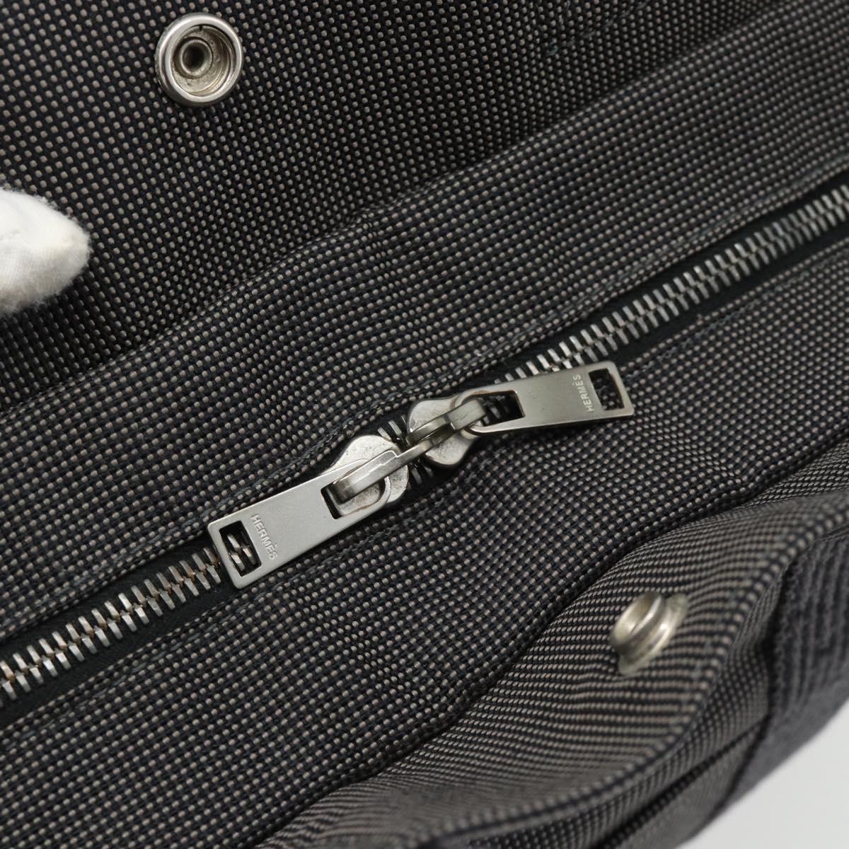 HERMES Her Line MM Hand Bag Canvas Gray Silver Auth 181392