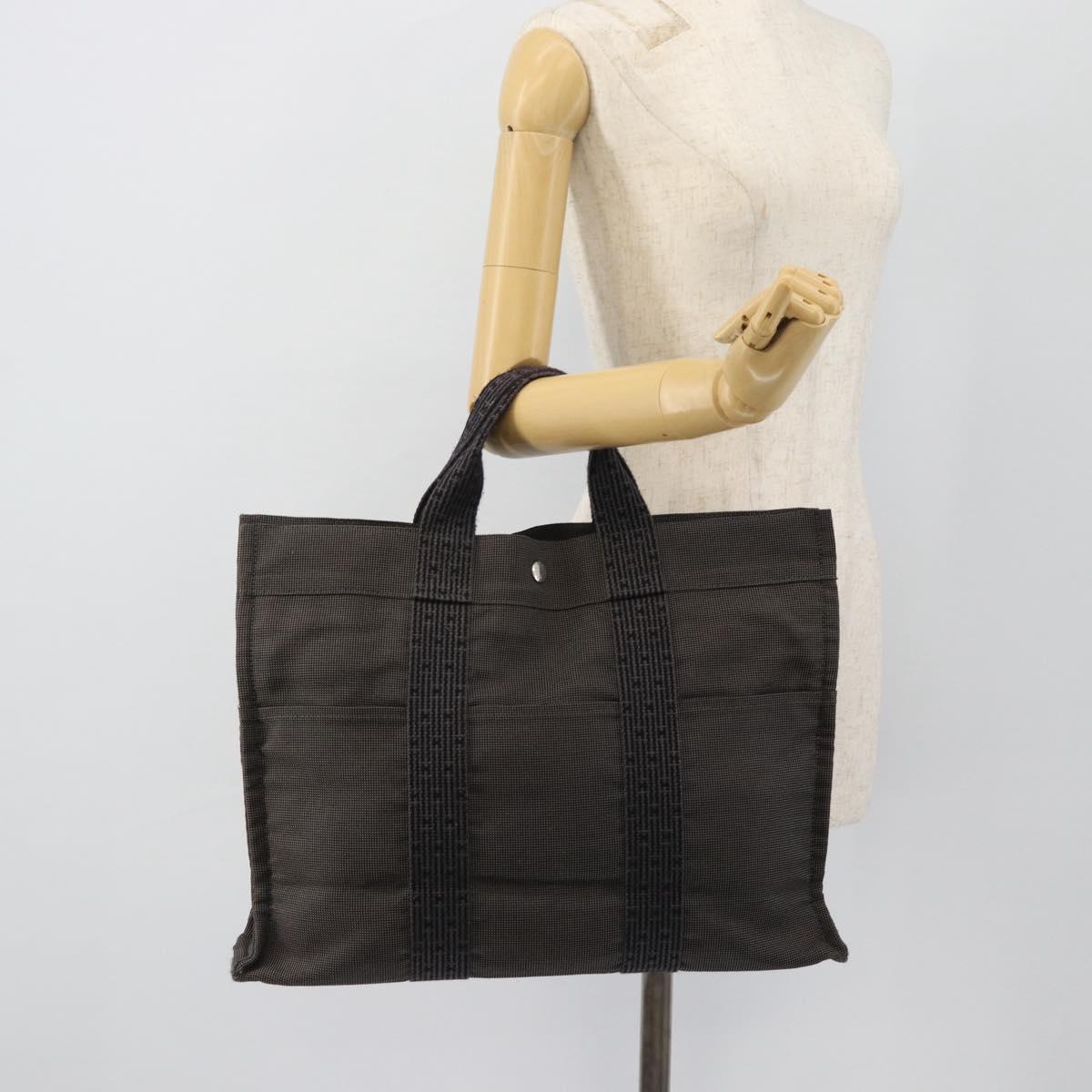 HERMES Her Line MM Hand Bag Canvas Gray Silver Auth 181392