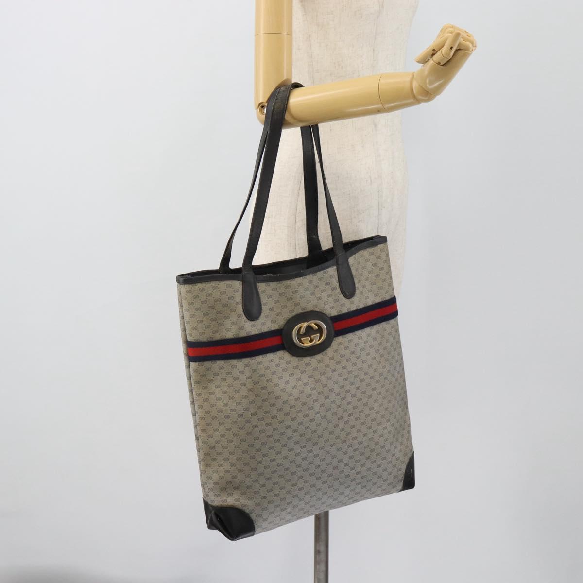 GUCCI Micro GG Supreme Sherry Line Bag PVC Navy Gold 002 904 0131 Auth 181396