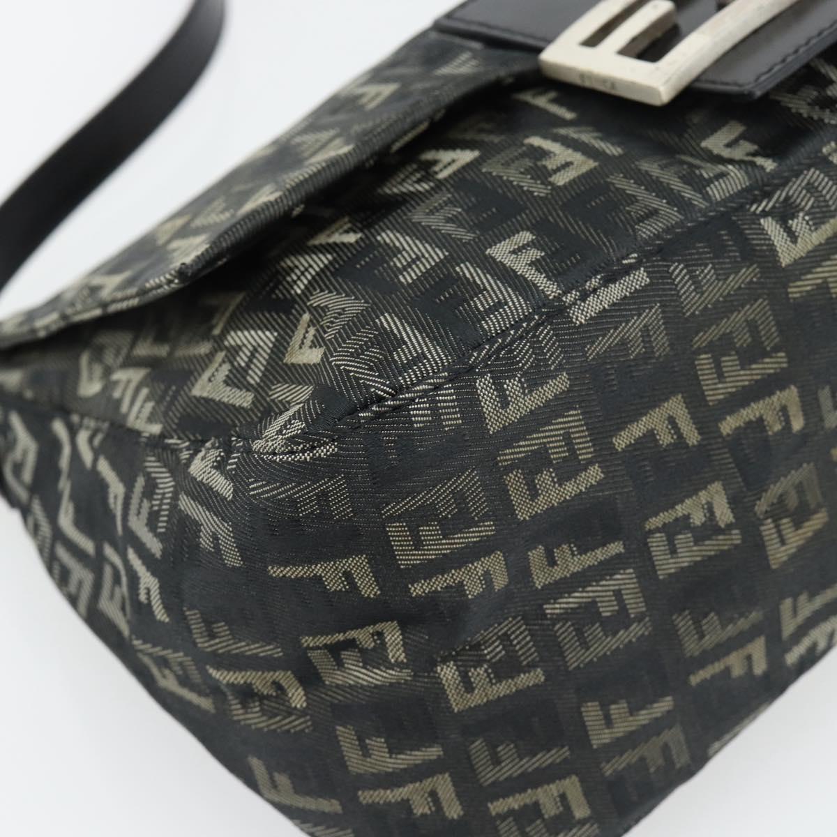 FENDI Zucchino Canvas Mamma Baguette Shoulder Bag Gray Silver Auth 181399V