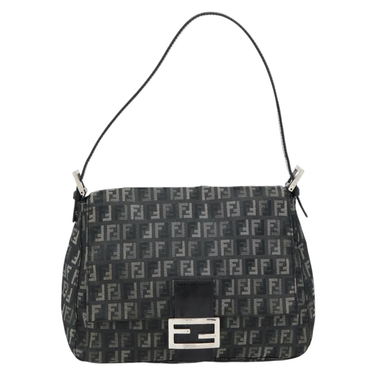 FENDI Zucchino Canvas Mamma Baguette Shoulder Bag Gray Silver Auth 181399V