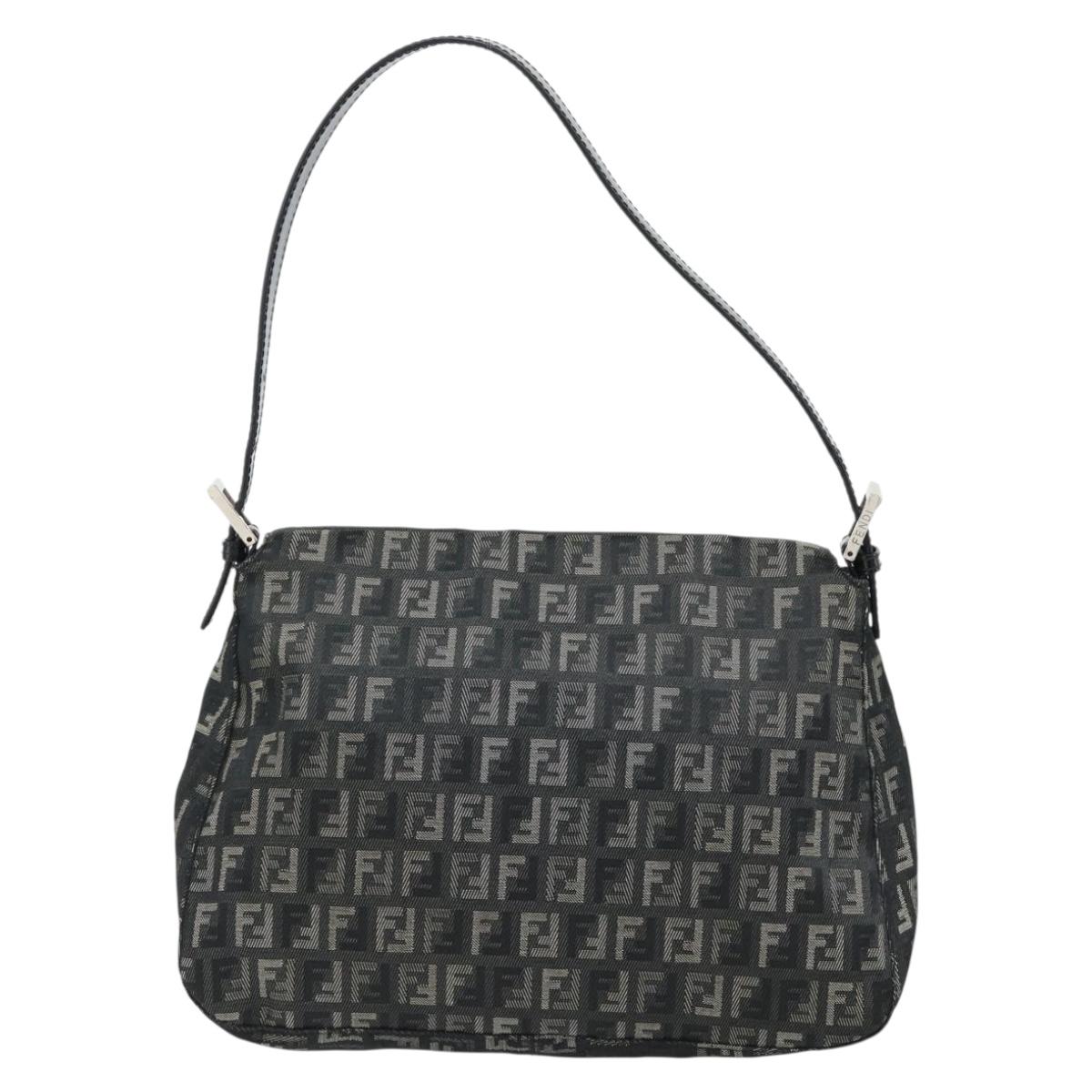FENDI Zucchino Canvas Mamma Baguette Shoulder Bag Gray Silver Auth 181399V