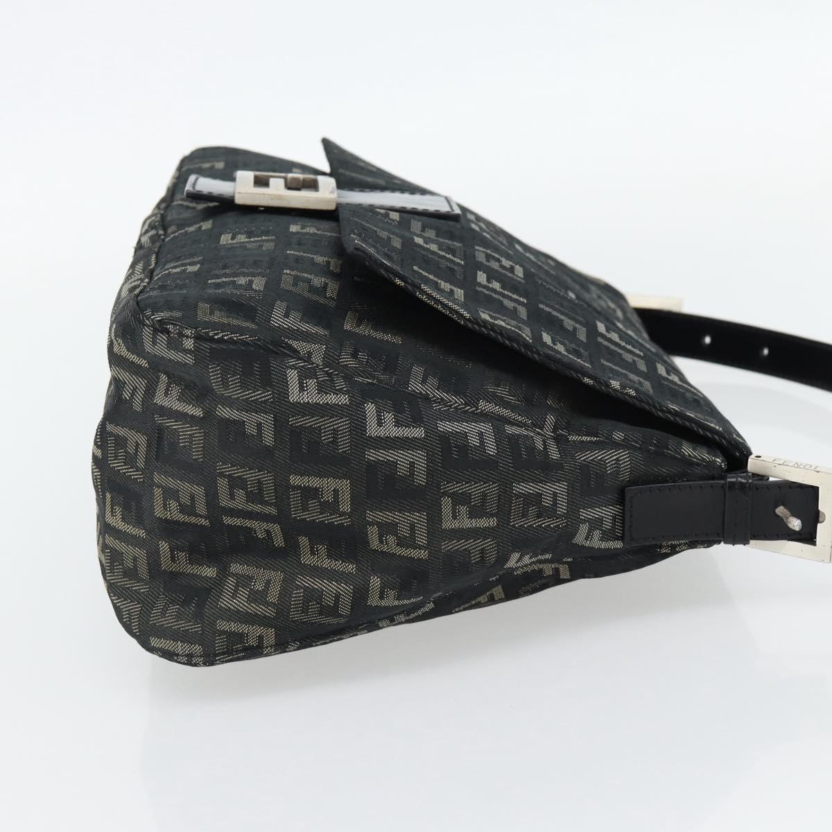 FENDI Zucchino Canvas Mamma Baguette Shoulder Bag Gray Silver Auth 181399V