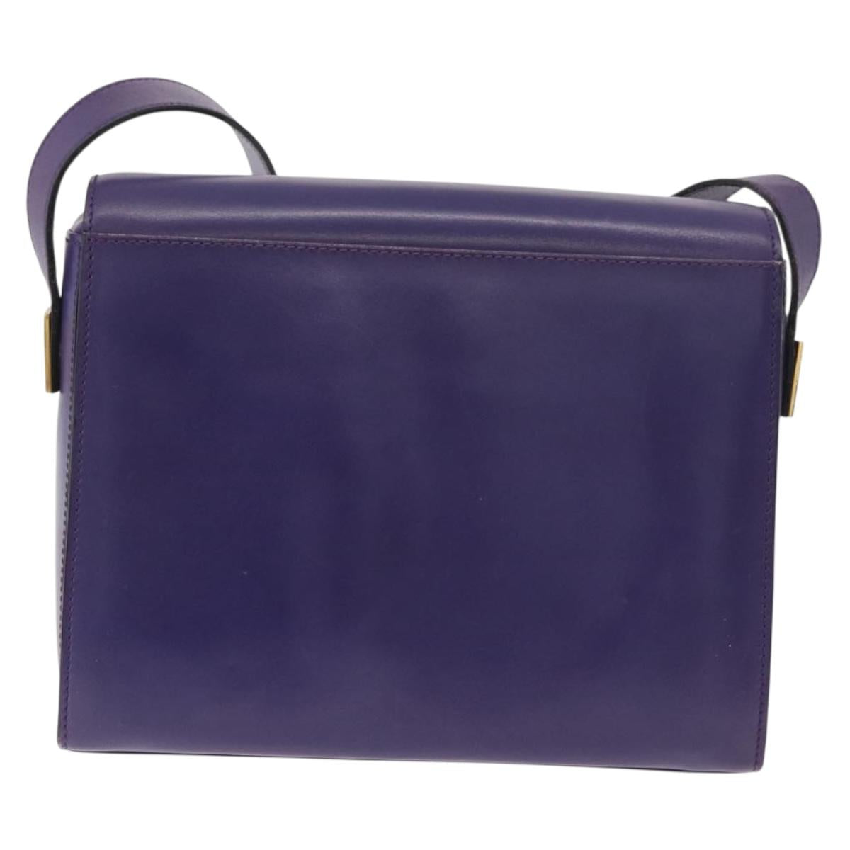 CELINE Circle Shoulder Bag Leather Purple Gold Auth 181402A