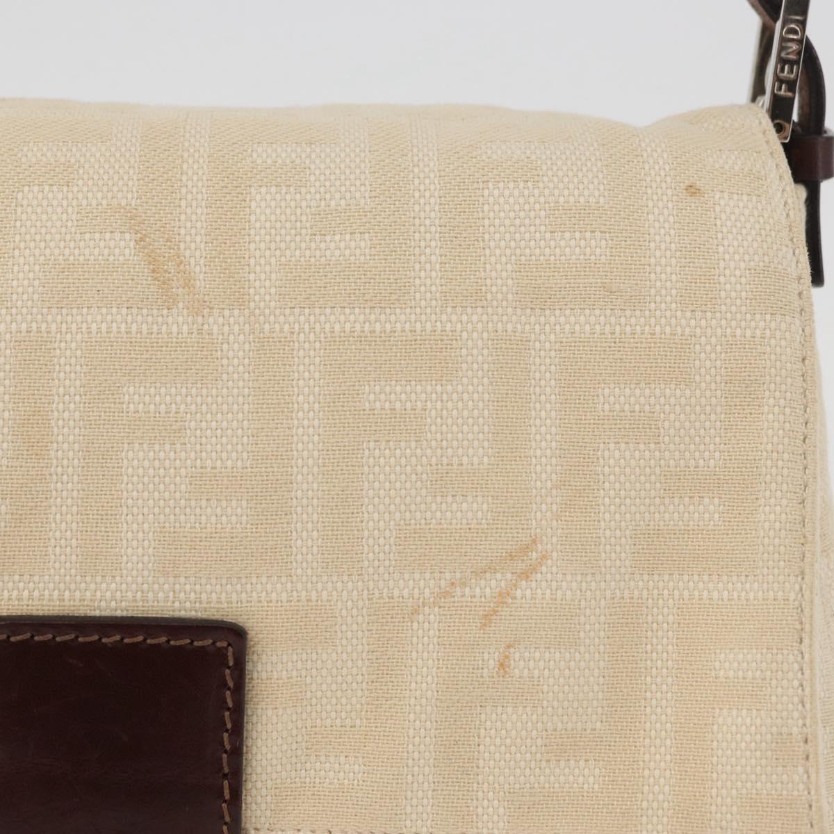 FENDI Zucca Canvas Mamma Baguette Shoulder Bag Ivory Silver Auth 181410A