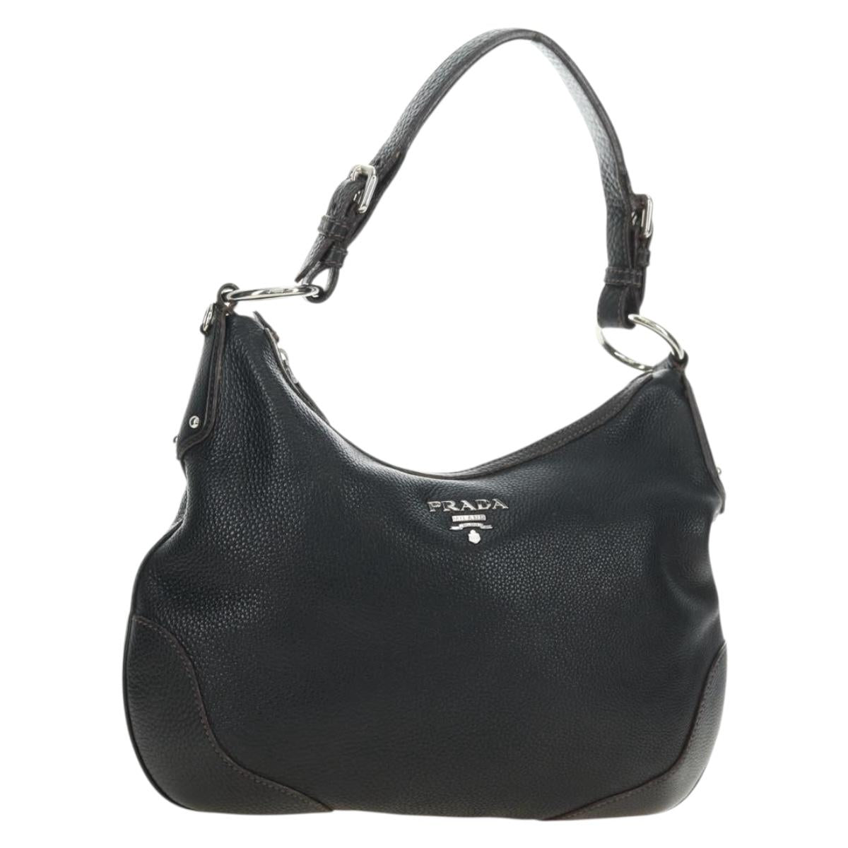 PRADA Shoulder Bag Leather Black Silver Auth 181414SAV