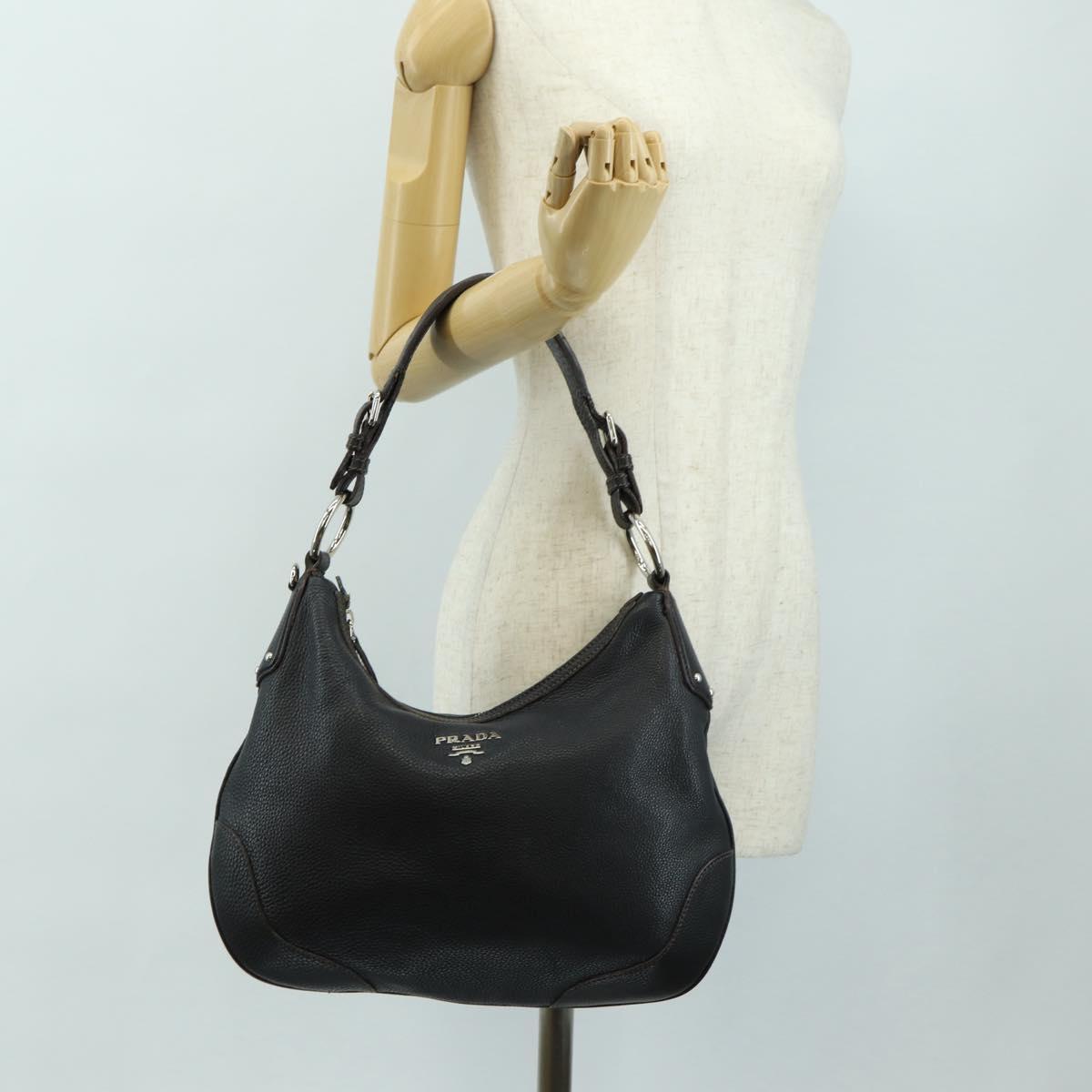 PRADA Shoulder Bag Leather Black Silver Auth 181414SAV