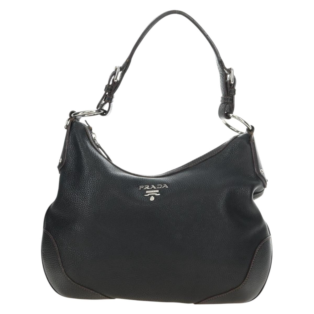 PRADA Shoulder Bag Leather Black Silver Auth 181414SAV