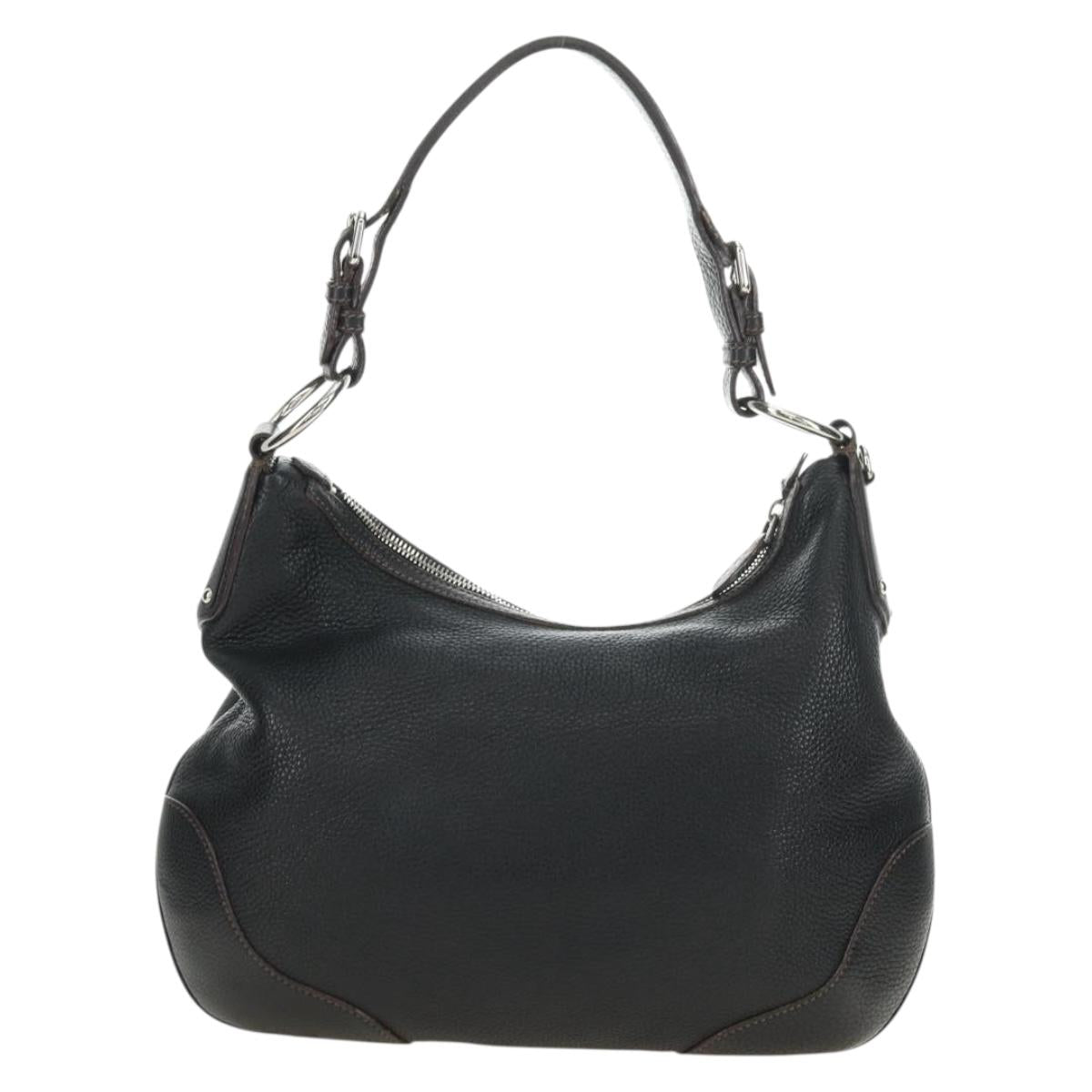 PRADA Shoulder Bag Leather Black Silver Auth 181414SAV