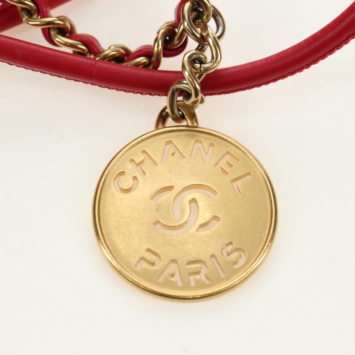 CHANEL Chain Chanel 22 Mini Bag Lamb Skin 2way Red Gold CC Auth 181415SM
